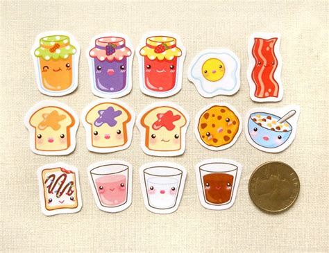 Cute Breakfast Sticker Pack Of 30 Kawaii Food Planner Stickers Erin