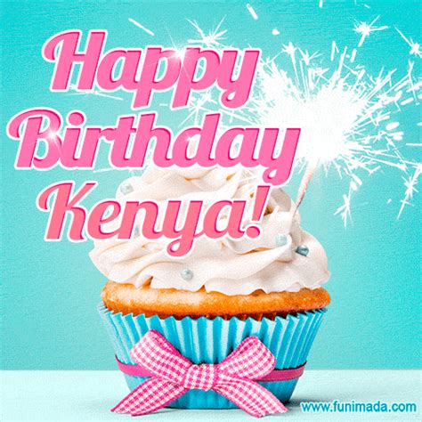 happy birthday kenya elegang sparkling cupcake gif image