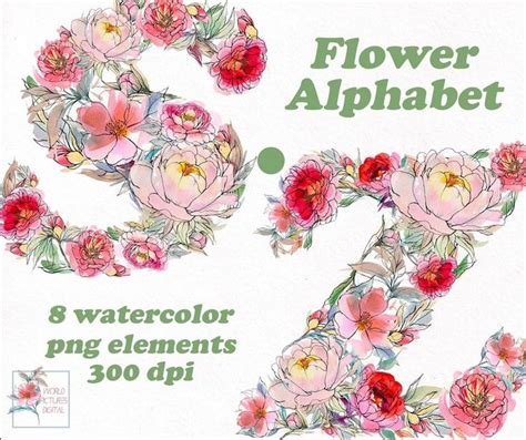 alphabet letters  floral alphabet flowers png watercolor etsy