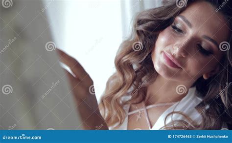 Bride Stroking And Hugging Her Wedding Dress Slow Motion Handy Camera