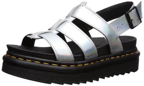 dr martens womens yelena iridicent metallic silver lazer leather sandals amazoncouk shoes