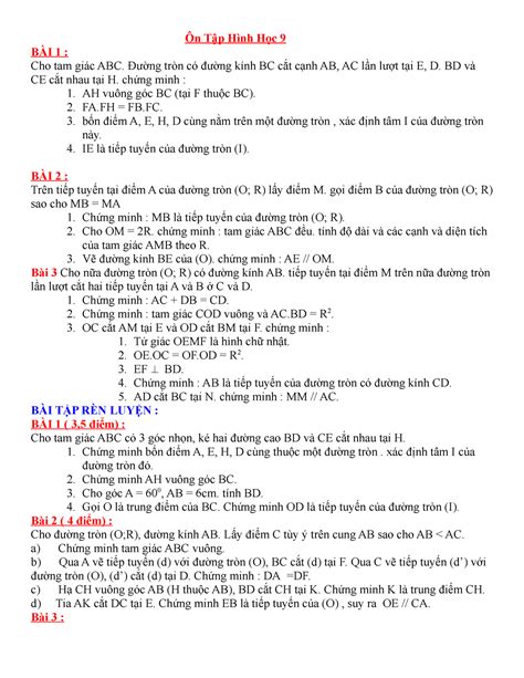 Bài Tập Pôn Bhhtrhtr Ôn Tập Hình Học 9 BÀi 1 Cho Tam Giác Abc