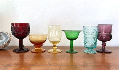 Rainbow Glass Goblet Set Of 6 Vintage Colored Glass Set Etsy Glass