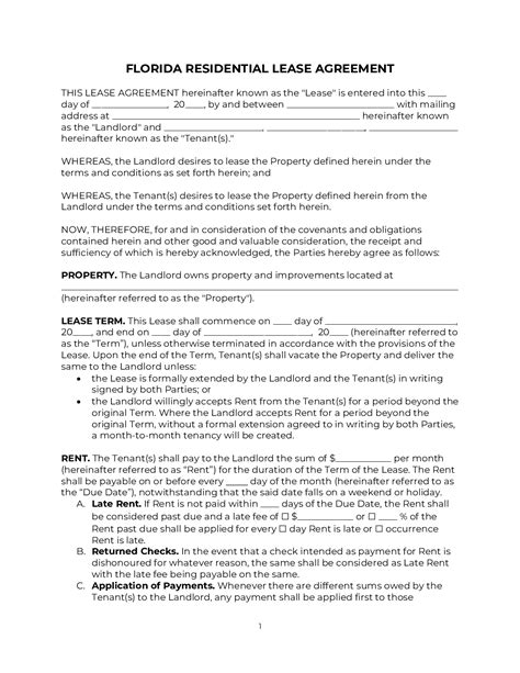 florida residential lease agreement   word