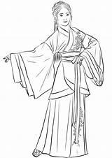 Chinese Coloring Hanfu Traditional Costume Woman China Pages Printable Drawing Kids sketch template