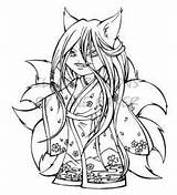 Coloring Pages Demon Kitsune Female Getdrawings Getcolorings sketch template