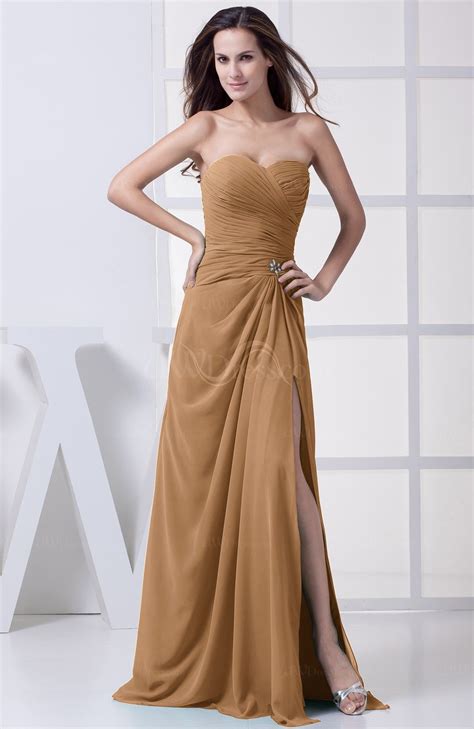 light brown modest   sweetheart chiffon floor length bridesmaid