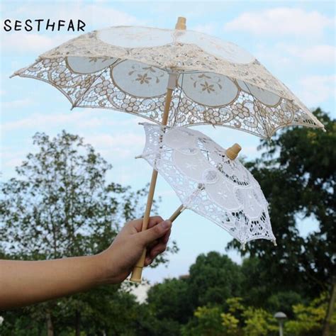 big size lace wedding umbrella handmade cotton embroidery bridal