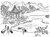 River Coloring Pages Mountain Scene Kids Nature Peacocks Beautiful Awareness Conservation Inspire Water sketch template
