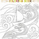 Coloring Storm Ocean Vector Ship Illustration sketch template