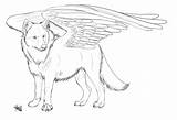Winged Lineart Wolves Elemental Tattoos sketch template