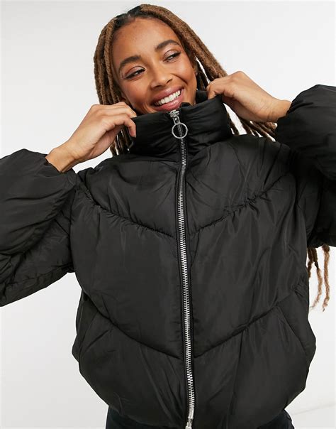 bershka cropped padded puffer jacket  black modesens