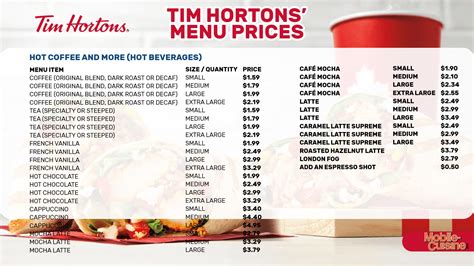 updated tim hortons menu prices  literally