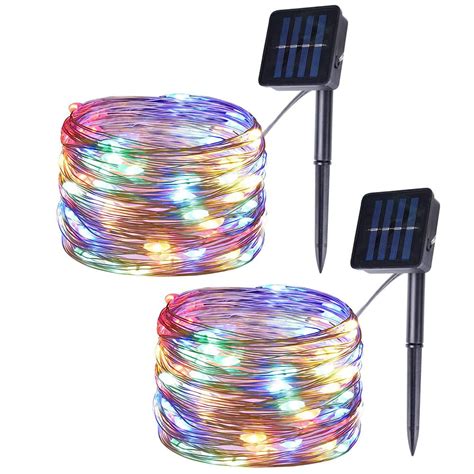 set   solar powered  led string lights outdoor multicolor copper wire fairy lights