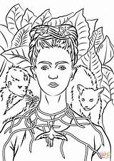 Frida Kahlo Coloring Pages Printable Portrait Self Necklace Thorns Para Obras Drawing Pinturas Colorir Info Book Supercoloring Colorear Painting Print sketch template