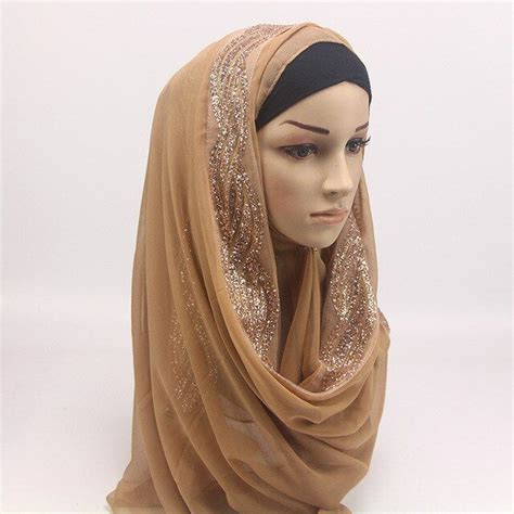 pear bubble chiffon muslim hijab scarf golden fringe embroidery floral