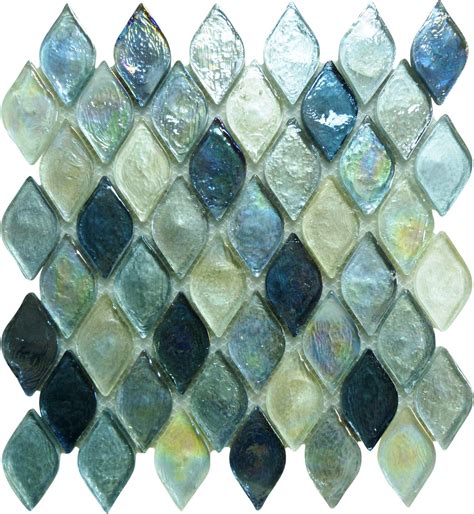 Atlantis Leaf Blue Glossy And Iridescent Glass Tile Sheets In 2021