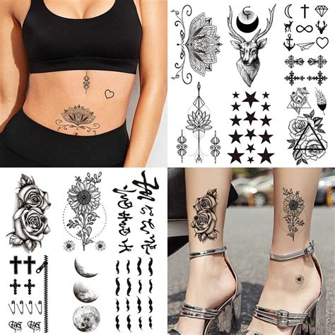 Vantaty 66 Sheets 3d Small Black Temporary Tattoos For Women Men