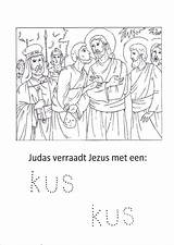 Jezus Judas Kleurplaat Testament Kus Bijbel Kleurplaten Verraadt Bezoeken Knutsels Sitik Oren Buntute Rodo sketch template