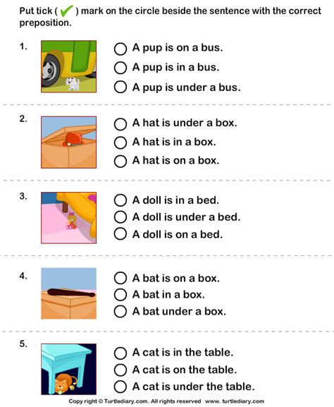 picture choose sentence  correct preposition turtle diary