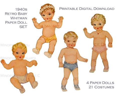 retro baby vintage paper doll set printable  whitman