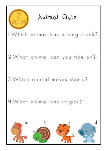quiz sheets  young children teaching resources