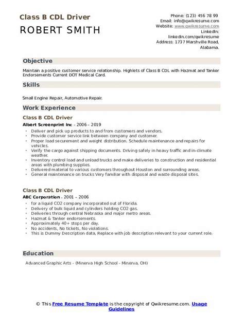 class  cdl driver resume samples qwikresume