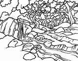 Landscape River Forest Coloring Colorear sketch template