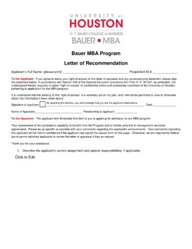 mba recommendation letters  ms word