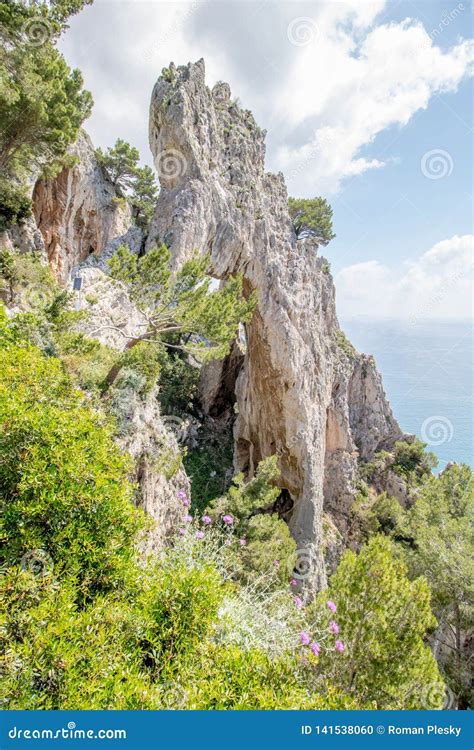 natural arch arco naturale  capri italy stock photo image  opening huge