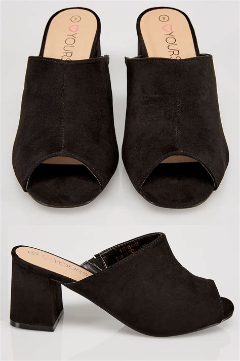 Black Mule Heeled Sandals In Eee Fit