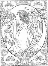 Coloring Angel Pages Printable Adult Embroidery Adults Patterns Creatures Angels Book Print Sheets Mythical Color Colouring Fairy Mythological Heart Guardian sketch template
