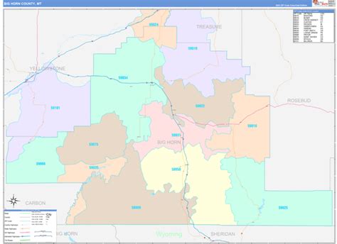 big horn county mt wall map color cast style  marketmaps mapsales