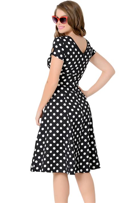 White Black Dotted Gril Summer 1940 Swing Dresses Online