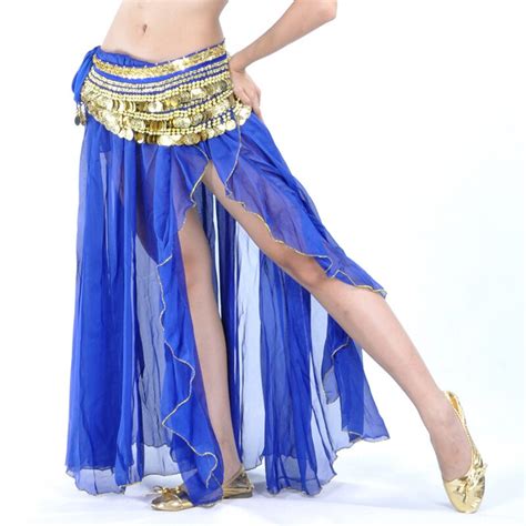 belly dance costume chiffon one side slit long skirt for dance practice