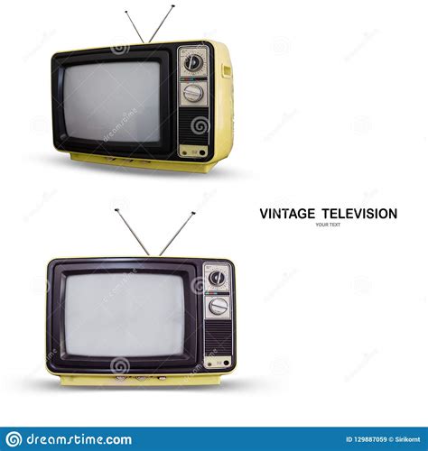 yellow vintage tv isolated  white background stock image image  electric blank
