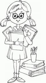 Coloring Schoolgirl Studious School Girl Pages Colouring Cartoon Outline Template Trapper Stamps Digi Finished Visit Clipart sketch template