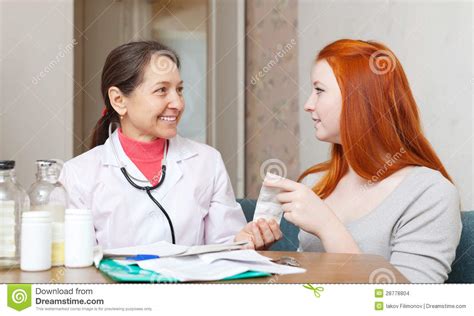 teen patient listening the doctor stock images image