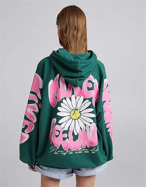 bershka oversized hoodie met grafische bloemenprint  groen asos