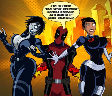 Domino And Maria Hill Slapped On Ass By Deadpool Domino