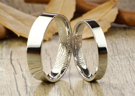 your actual finger print rings his and her promise rings sliver wedding titanium rings set