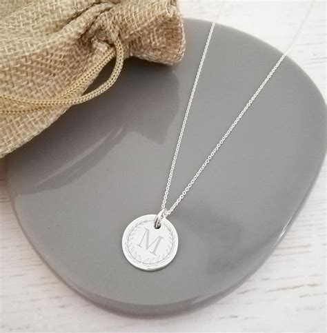 sterling silver engraved laurel wreath coin necklace  perfect keepsake gift