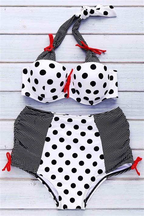 [57 off] sweet halter polka dot printed high waist bikini for women