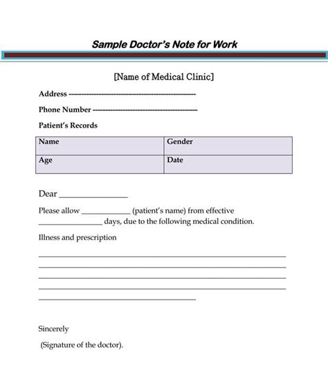 medical doctors note  work template  template