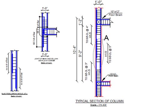 typical section  column detail dwg file cadbull