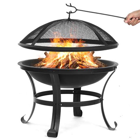 22 Inch Outdoor Patio Steel Fire Pit Round Bowl Bbq Barbecue Grill
