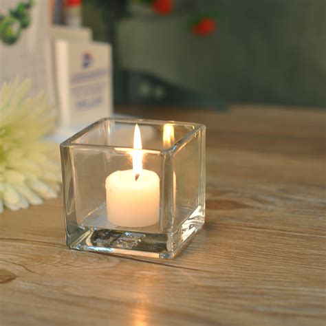 Home Decor Square Glass Candle Holders On