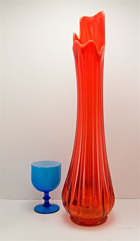 Retro Glass Floor Vase In Persimmon 1960 1970