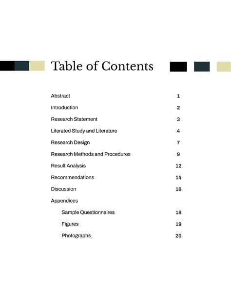 table  contents   research paper   create