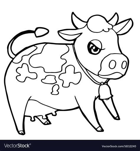 cartoon cute cattle   coloring page vector image